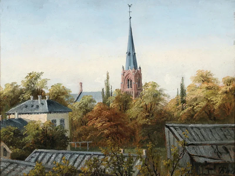 1817-Eleonora Tscherning - Vista da Osterbrogade verso la chiesa di San Giacomo